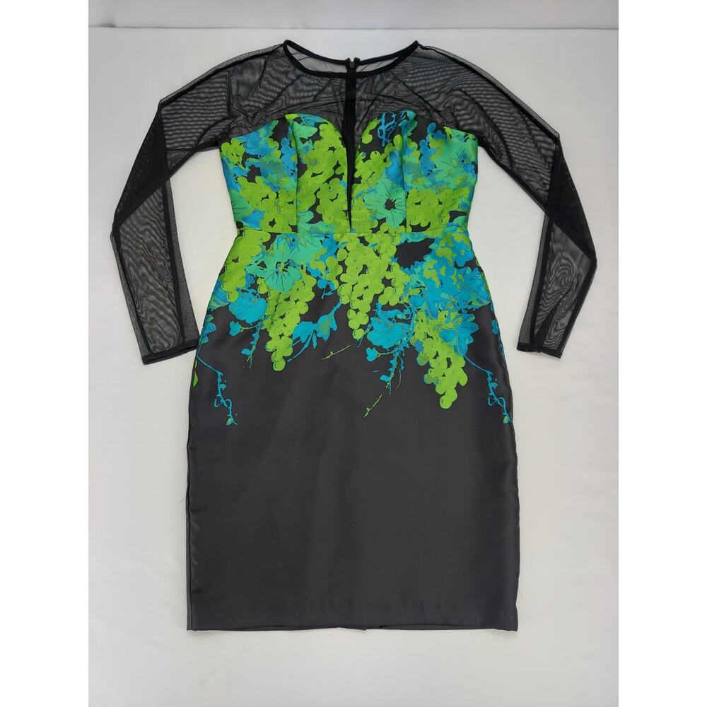 Eva Franco Sheer Sleeve Cocktail Glam Retro Green Grapes Anthropologie Dress 8